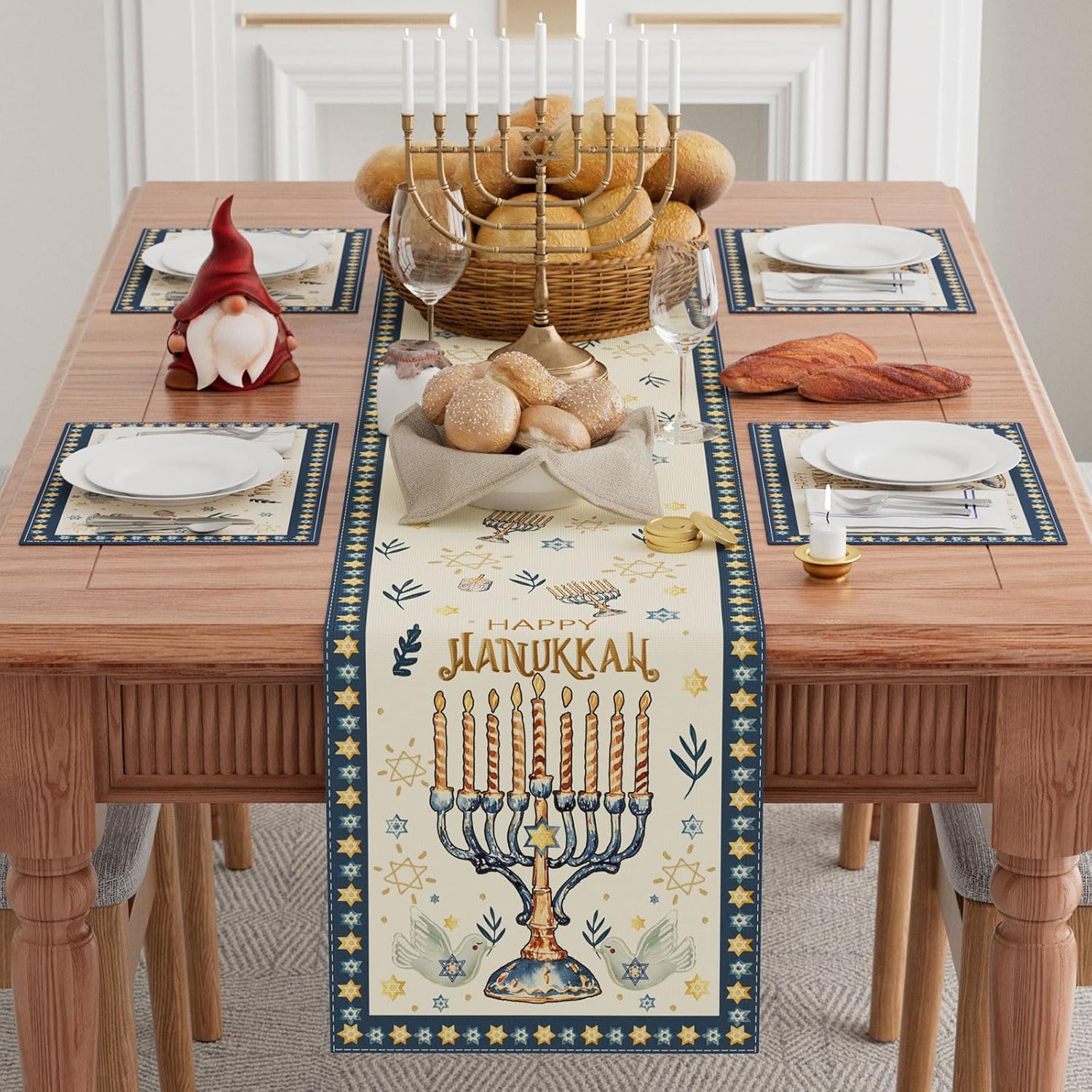 Happy Hanukkah Chanukah Menora - Linen Table Runner review and price