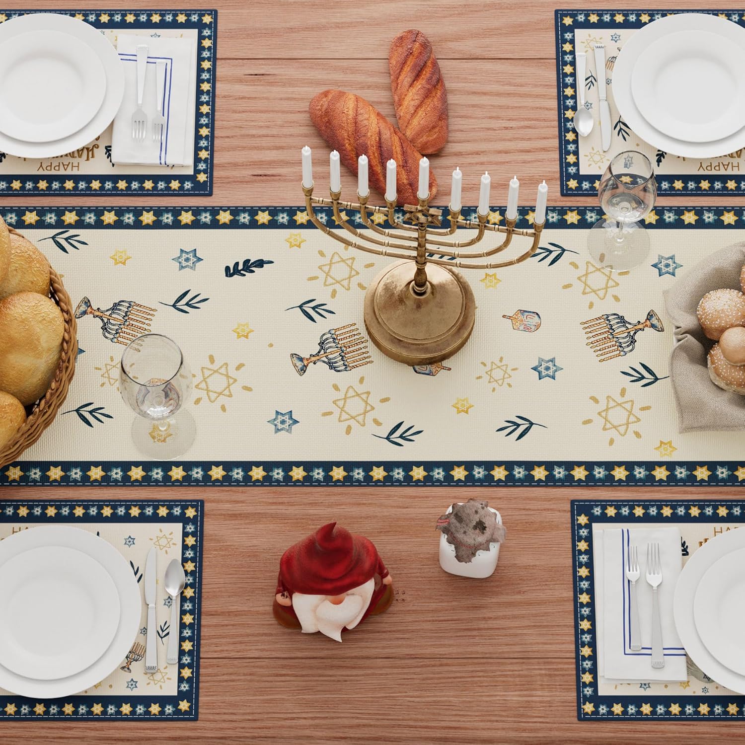 Happy Hanukkah Chanukah Menora - Linen Table Runner review and price