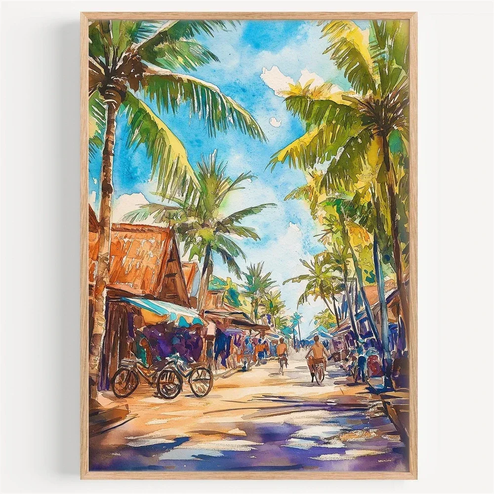 Lombok Watercolor Canvas Paint - Home Decor Indonesia review and price